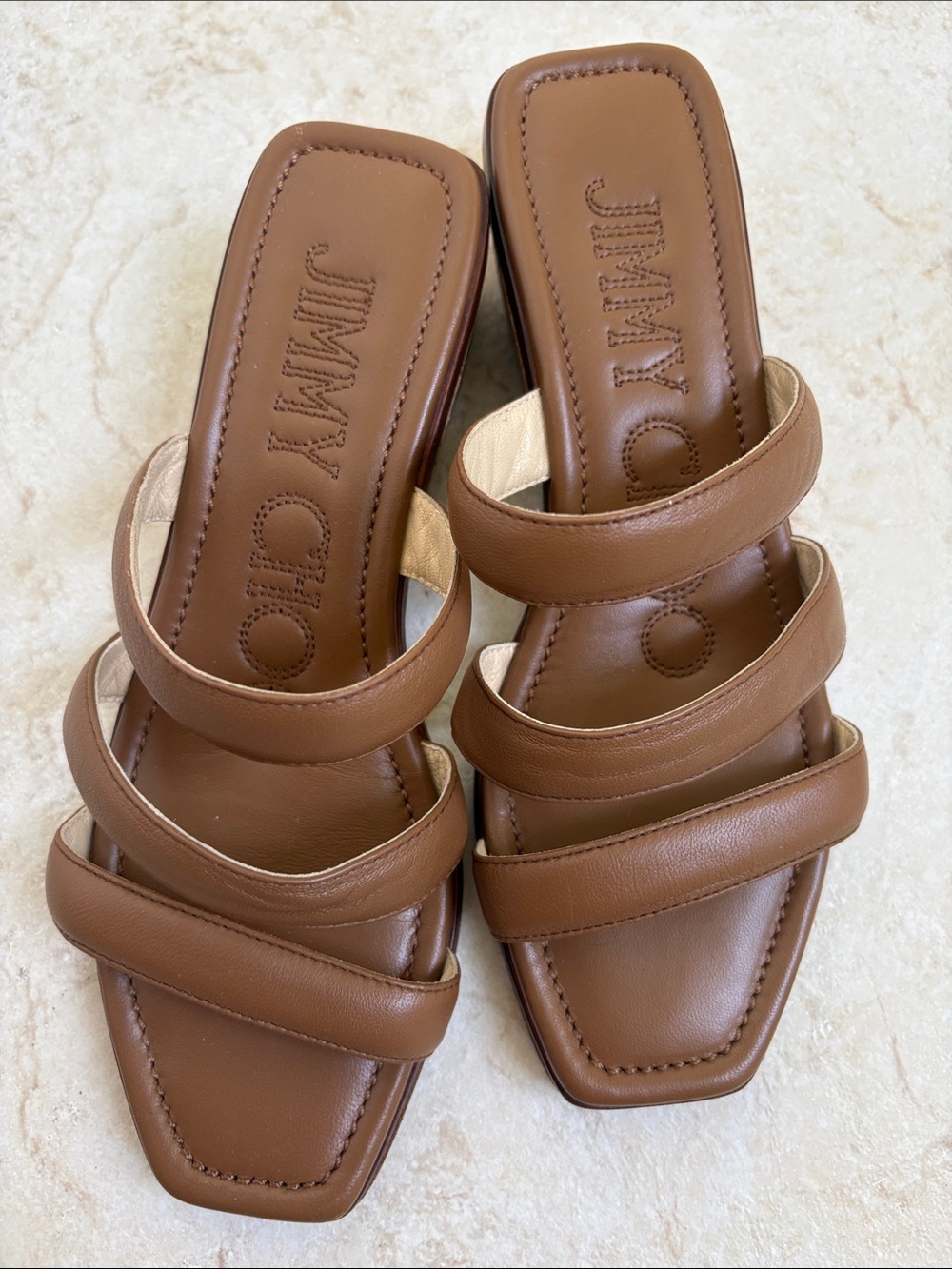 Jimmy Choo Brown Leather Strappy Slide Mules